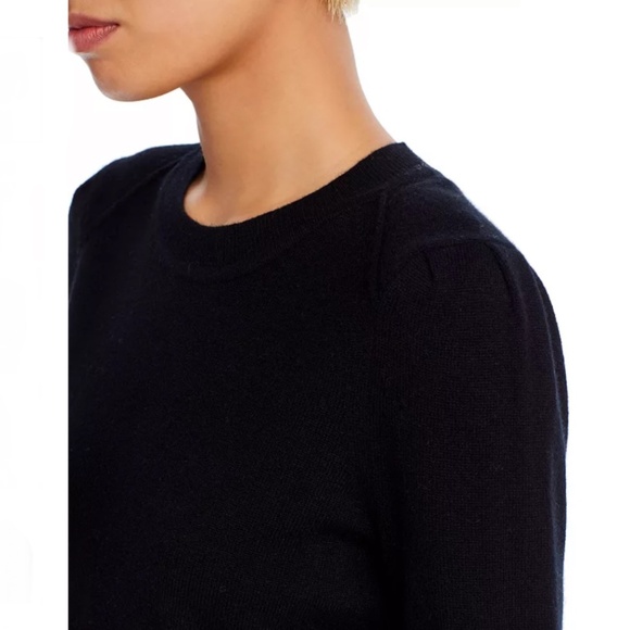 Luxurious 100% Cashmere Puff Sleeve Crewneck Sweater By Aqua in Black - Picture 5 of 8